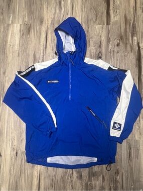 Vintage 90s Columbia Sport Colorblock Anorak Windbreaker Jacket Blue White